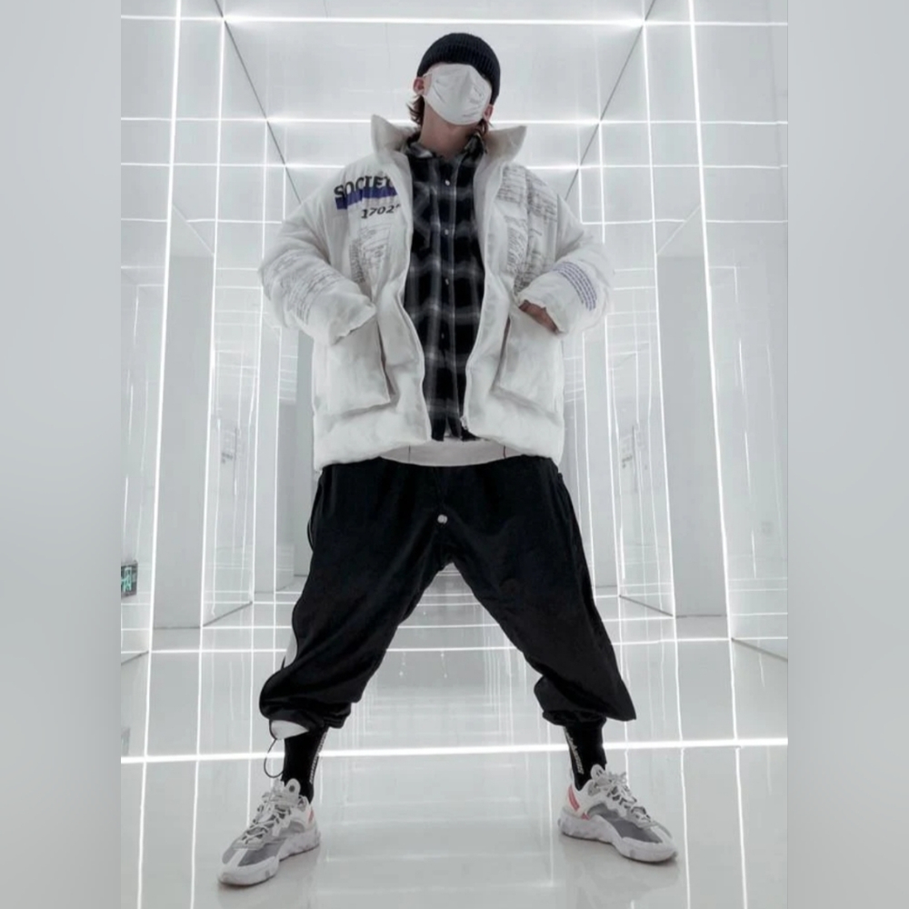 TRANSPARENT PUFFER JACKET SEE-THROUGH PADDED BOMBER IN WHITE